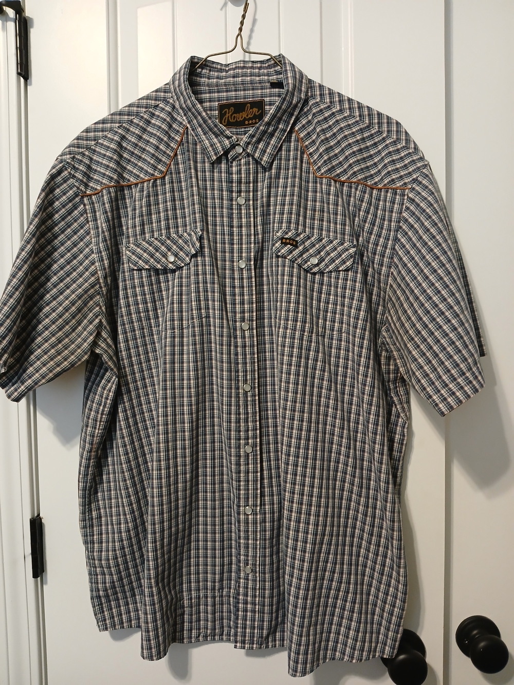 Howler Bros Short Sleeve Plaid Shirt Blue & White XXL Like New